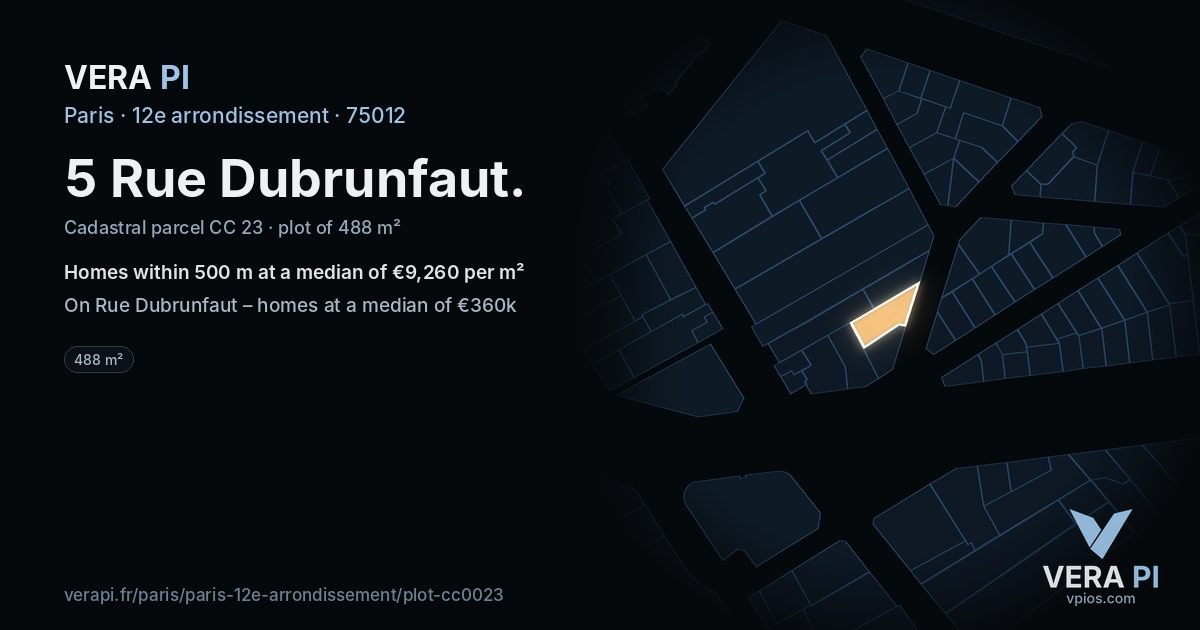 5 Rue Dubrunfaut, 12e arrondissement at night – the plot lit, the parcels around coloured by the prices near them
