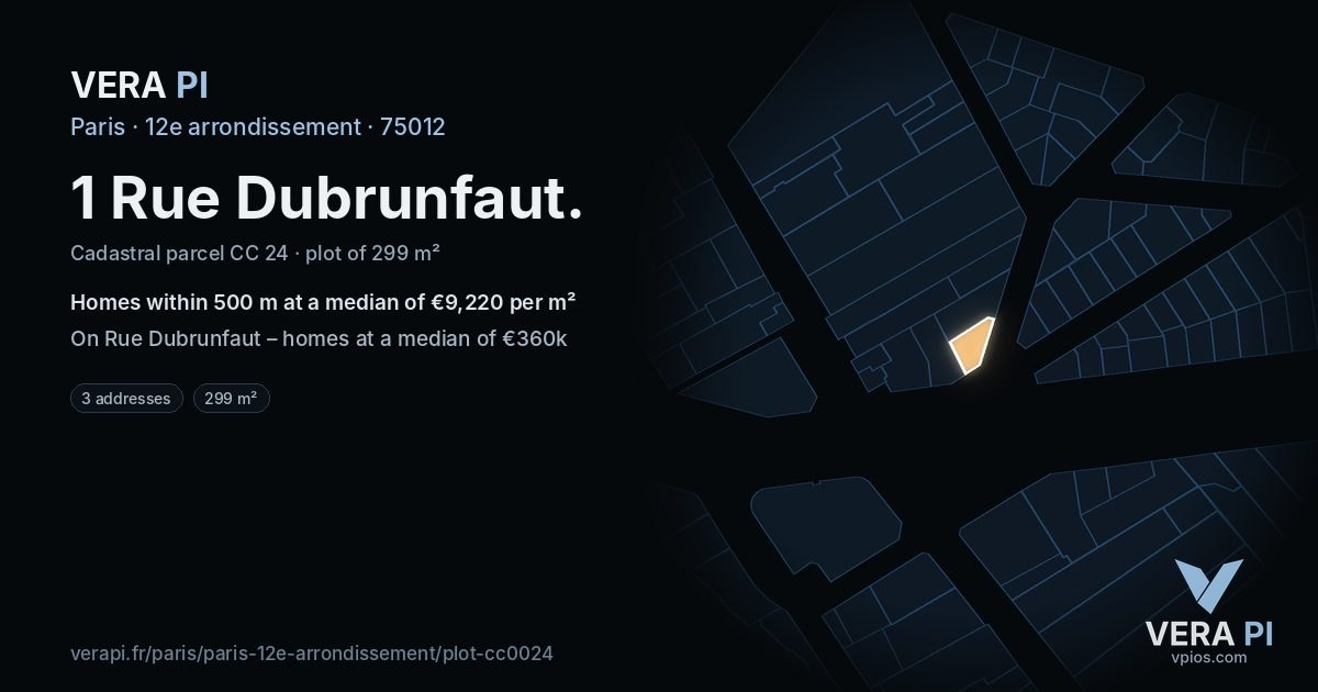 1 Rue Dubrunfaut, 12e arrondissement at night – the plot lit, the parcels around coloured by the prices near them