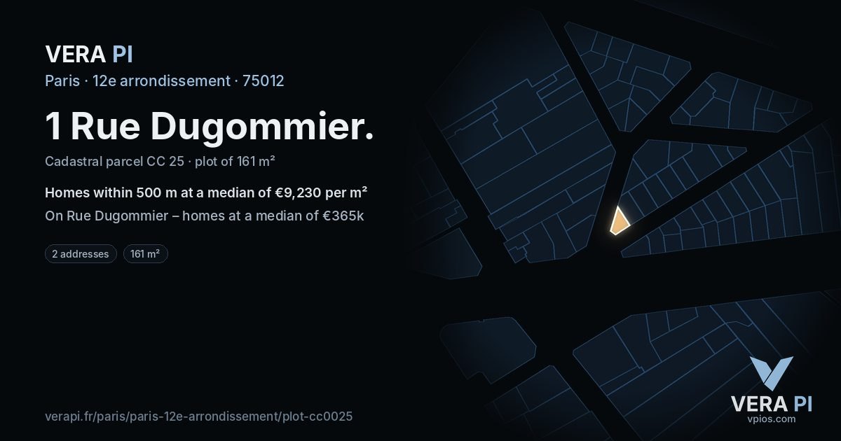1 Rue Dugommier, 12e arrondissement at night – the plot lit, the parcels around coloured by the prices near them