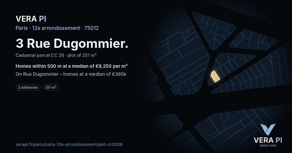 3 Rue Dugommier, 12e arrondissement at night – the plot lit, the parcels around coloured by the prices near them