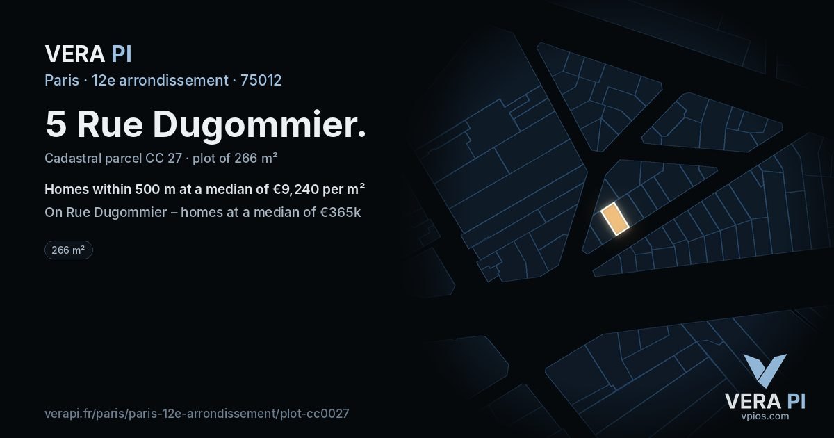 5 Rue Dugommier, 12e arrondissement at night – the plot lit, the parcels around coloured by the prices near them