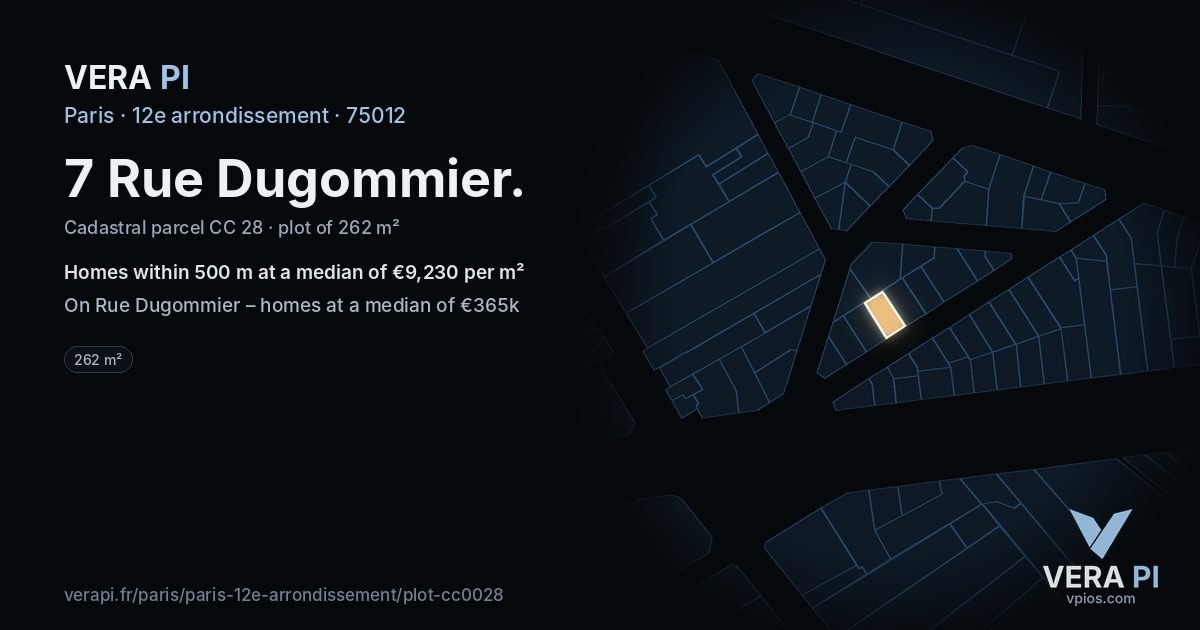 7 Rue Dugommier, 12e arrondissement at night – the plot lit, the parcels around coloured by the prices near them