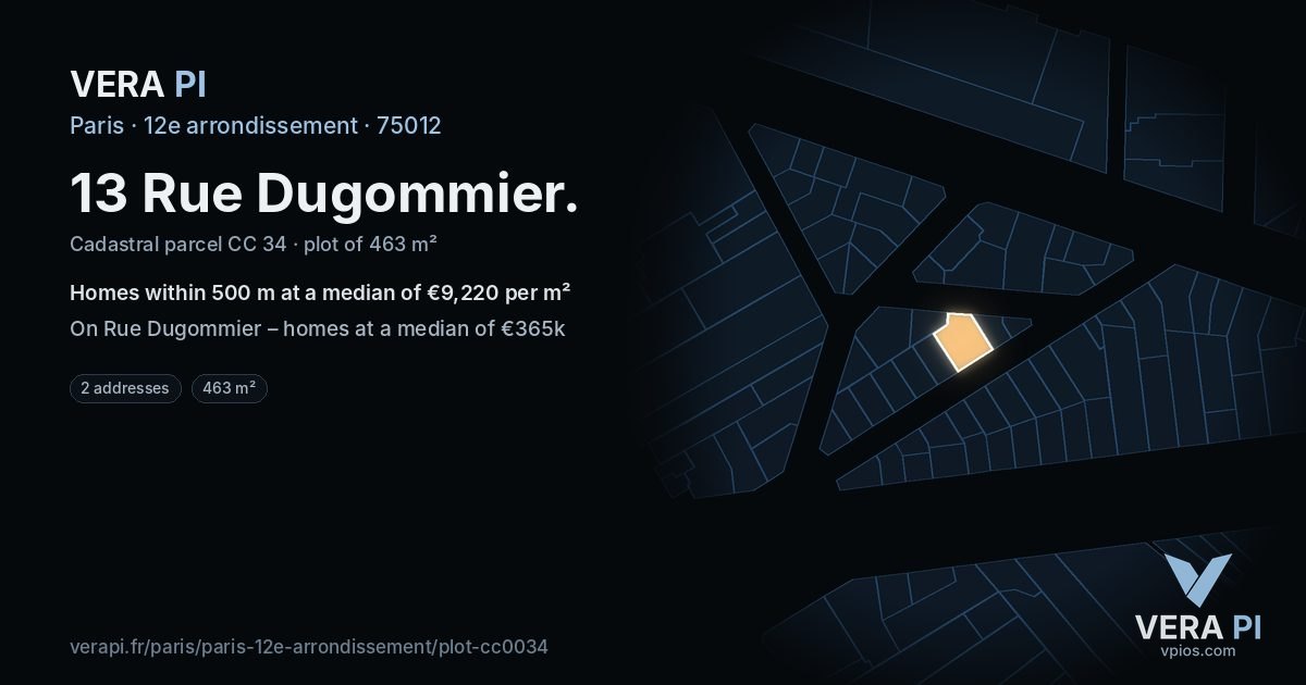 13 Rue Dugommier, 12e arrondissement at night – the plot lit, the parcels around coloured by the prices near them