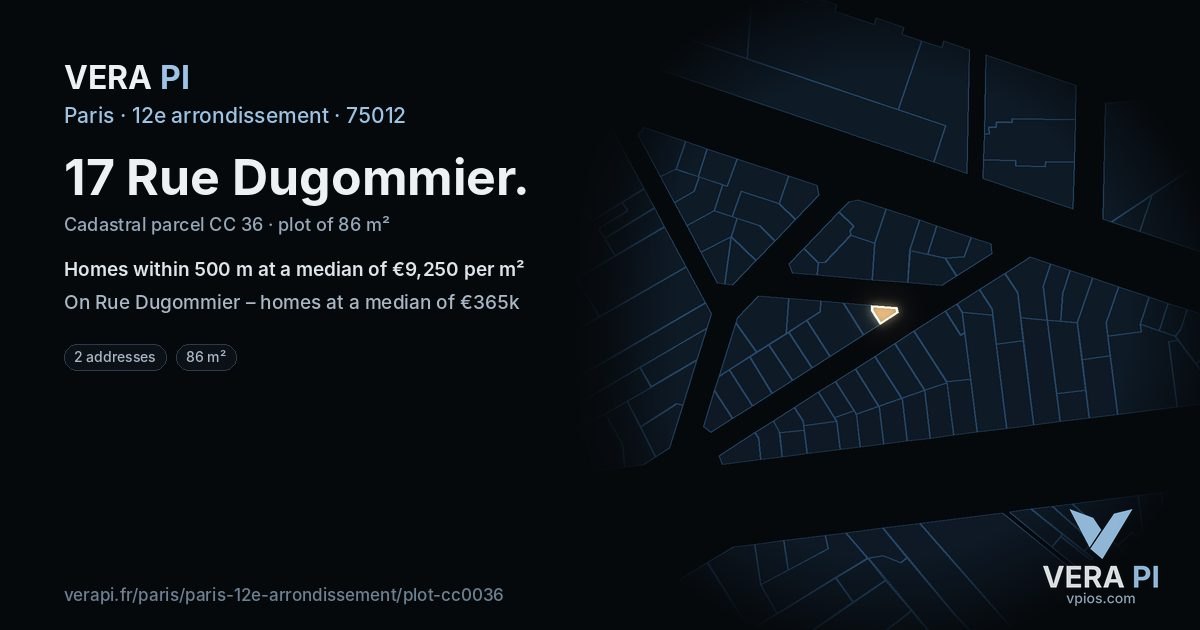17 Rue Dugommier, 12e arrondissement at night – the plot lit, the parcels around coloured by the prices near them