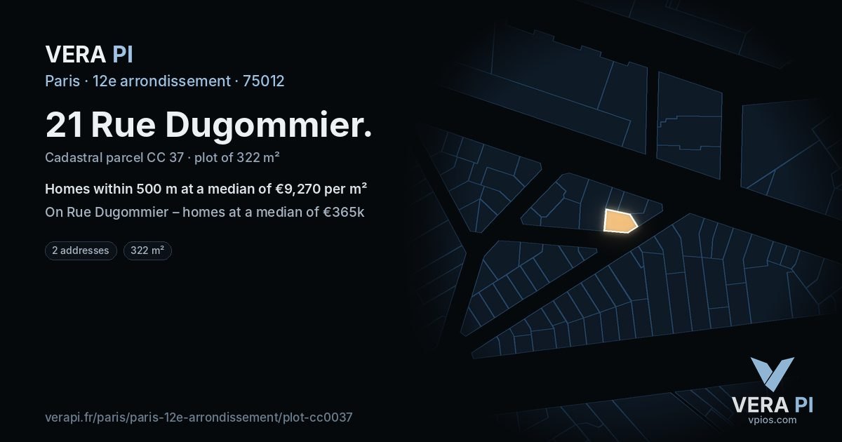 21 Rue Dugommier, 12e arrondissement at night – the plot lit, the parcels around coloured by the prices near them