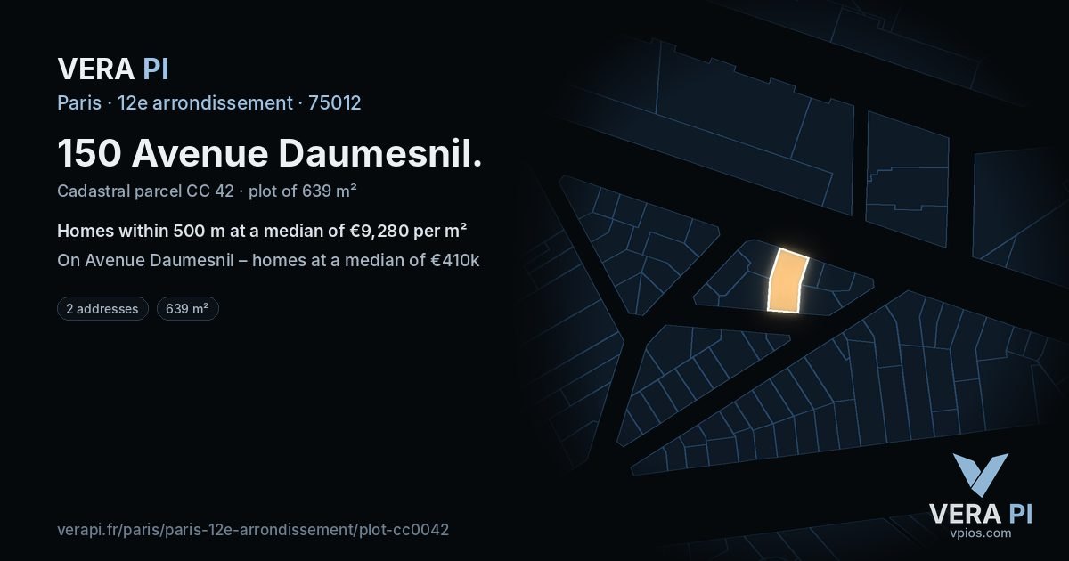 150 Avenue Daumesnil, 12e arrondissement at night – the plot lit, the parcels around coloured by the prices near them