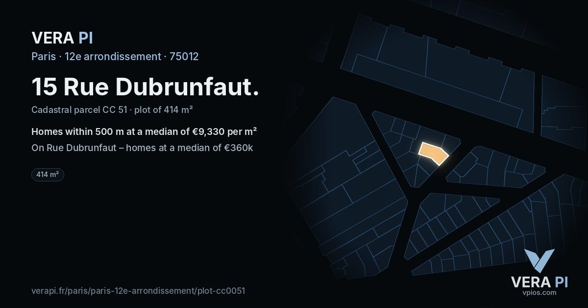 15 Rue Dubrunfaut, 12e arrondissement at night – the plot lit, the parcels around coloured by the prices near them