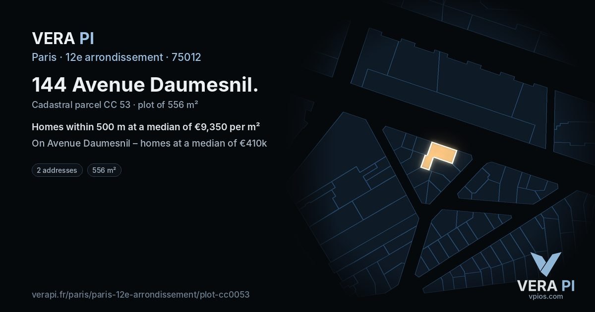 144 Avenue Daumesnil, 12e arrondissement at night – the plot lit, the parcels around coloured by the prices near them