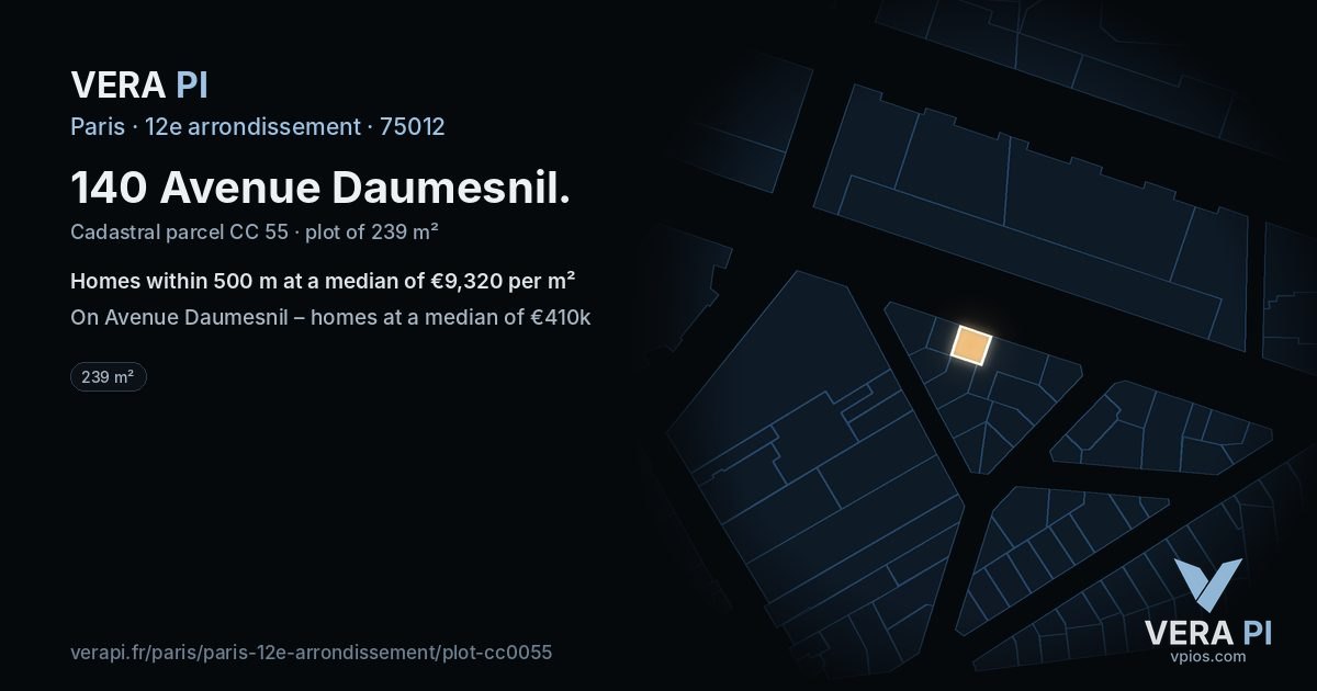 140 Avenue Daumesnil, 12e arrondissement at night – the plot lit, the parcels around coloured by the prices near them