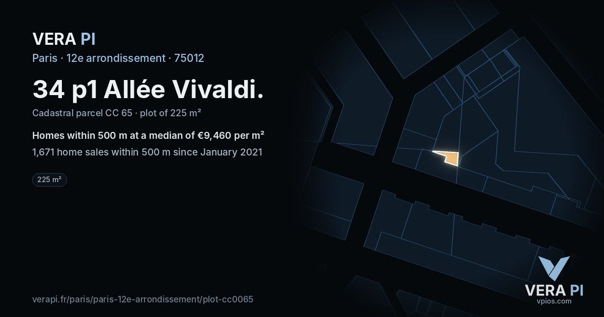 34 p1 Allée Vivaldi, 12e arrondissement at night – the plot lit, the parcels around coloured by the prices near them