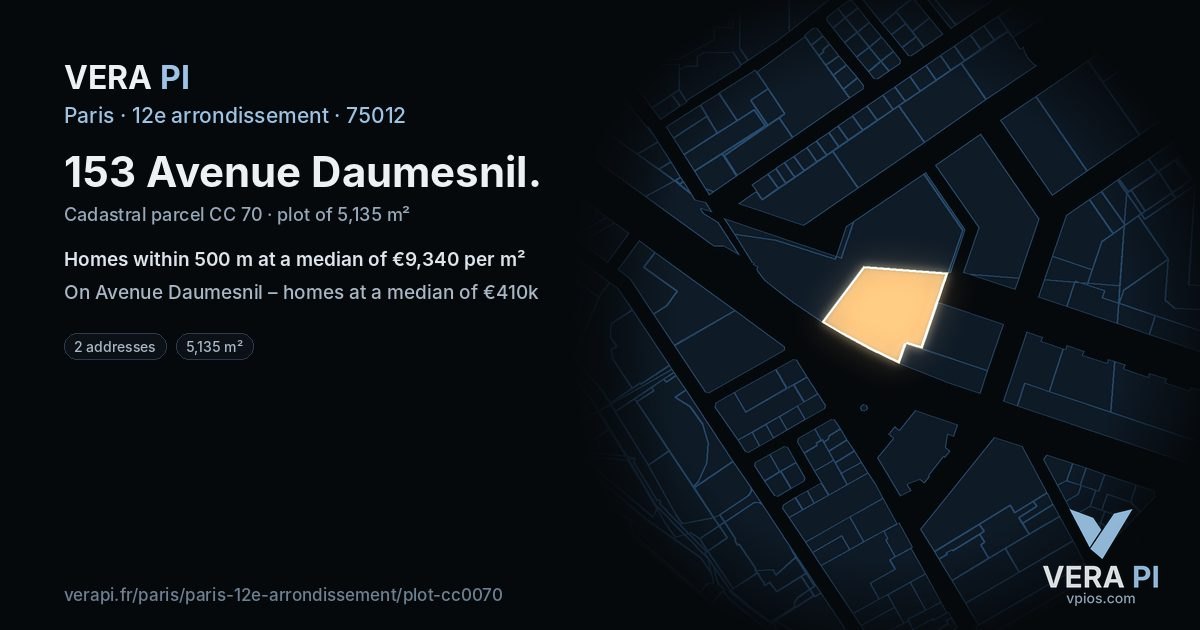 153 Avenue Daumesnil, 12e arrondissement at night – the plot lit, the parcels around coloured by the prices near them