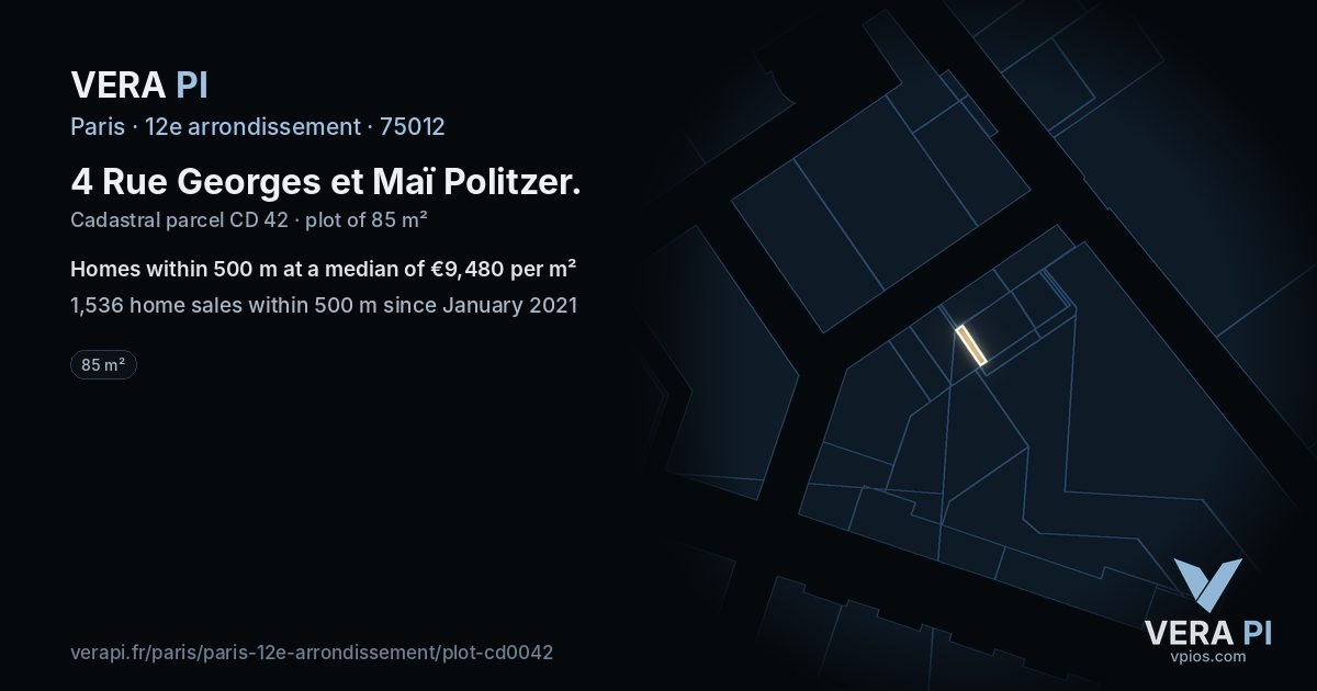 4 Rue Georges et Maï Politzer, 12e arrondissement at night – the plot lit, the parcels around coloured by the prices near them