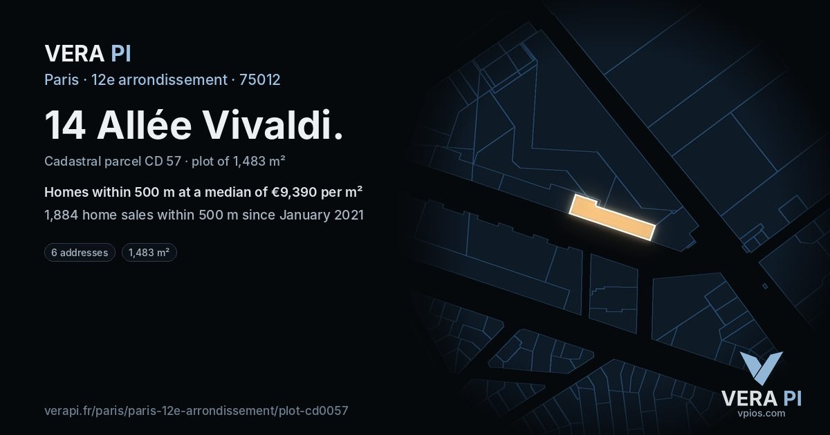 14 Allée Vivaldi, 12e arrondissement at night – the plot lit, the parcels around coloured by the prices near them