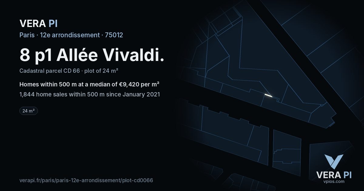 8 p1 Allée Vivaldi, 12e arrondissement at night – the plot lit, the parcels around coloured by the prices near them