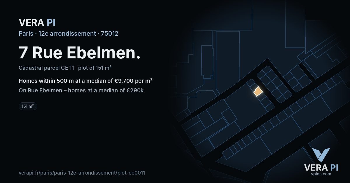 7 Rue Ebelmen, 12e arrondissement at night – the plot lit, the parcels around coloured by the prices near them