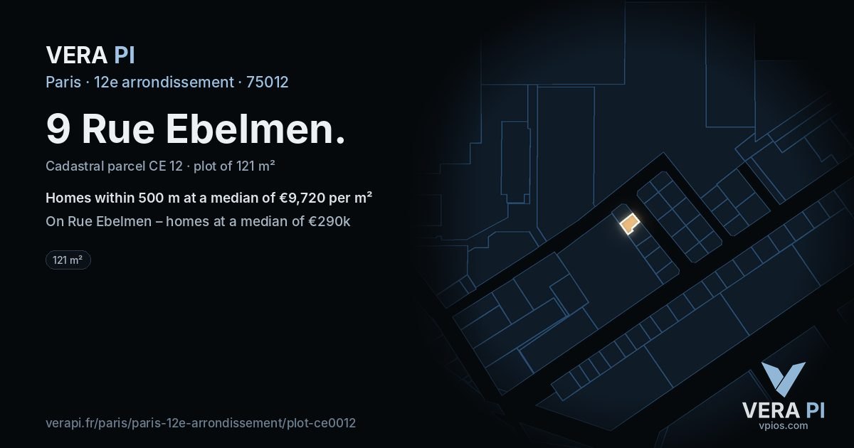 9 Rue Ebelmen, 12e arrondissement at night – the plot lit, the parcels around coloured by the prices near them