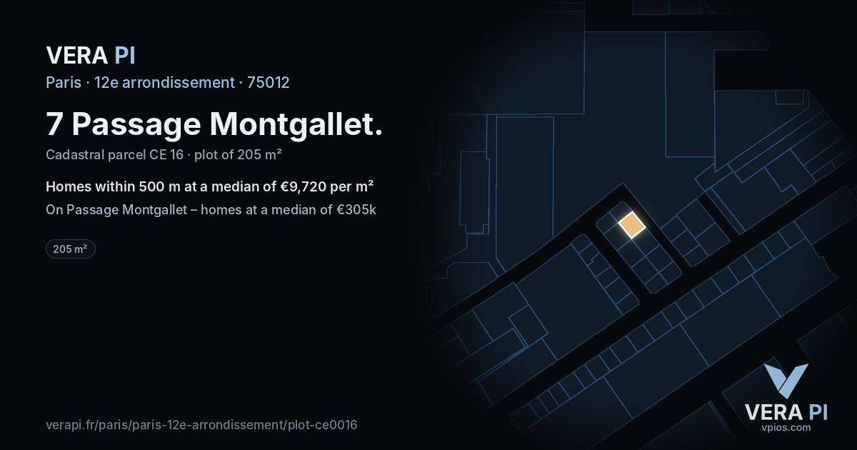 7 Passage Montgallet, 12e arrondissement at night – the plot lit, the parcels around coloured by the prices near them