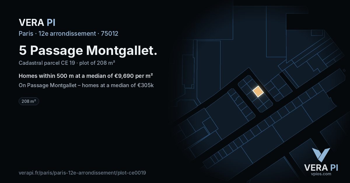 5 Passage Montgallet, 12e arrondissement at night – the plot lit, the parcels around coloured by the prices near them