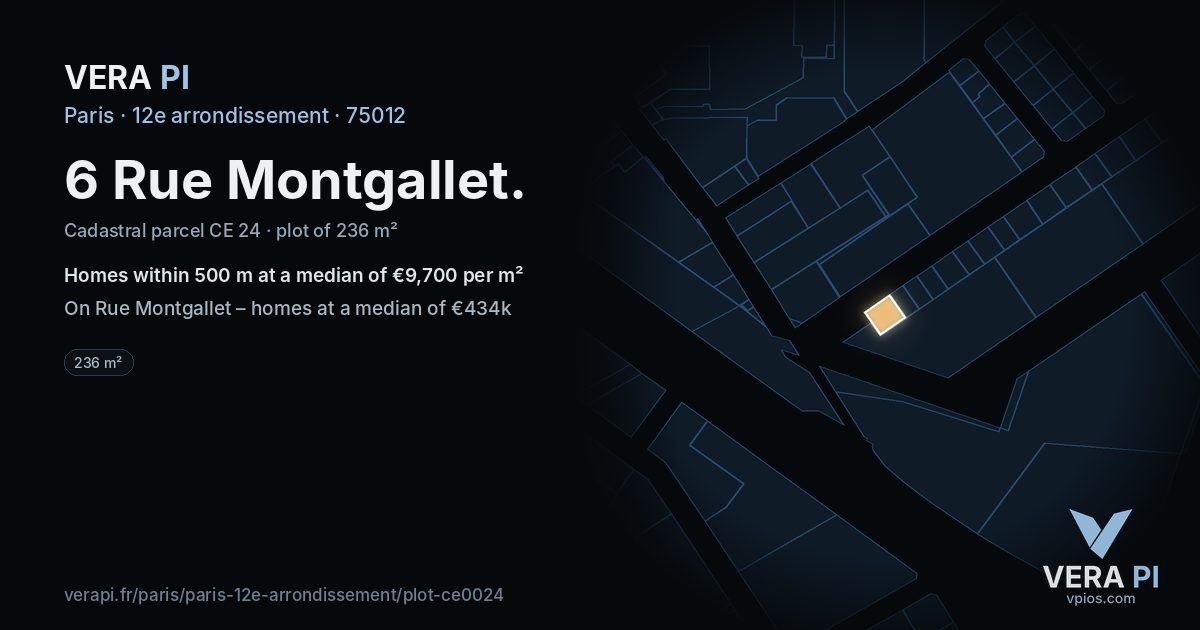 6 Rue Montgallet, 12e arrondissement at night – the plot lit, the parcels around coloured by the prices near them