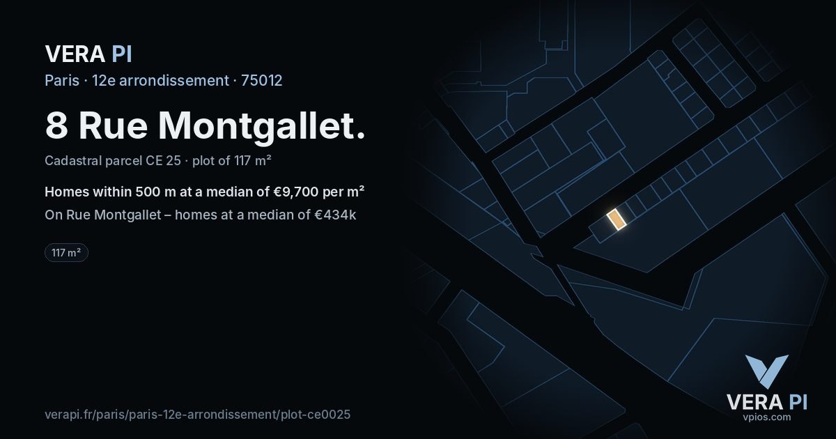 8 Rue Montgallet, 12e arrondissement at night – the plot lit, the parcels around coloured by the prices near them