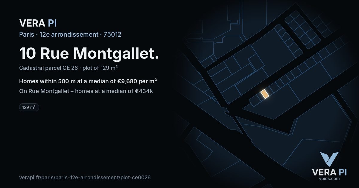 10 Rue Montgallet, 12e arrondissement at night – the plot lit, the parcels around coloured by the prices near them