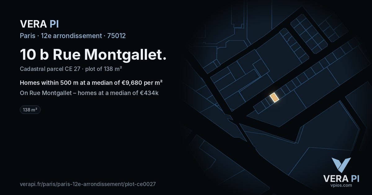 10 b Rue Montgallet, 12e arrondissement at night – the plot lit, the parcels around coloured by the prices near them