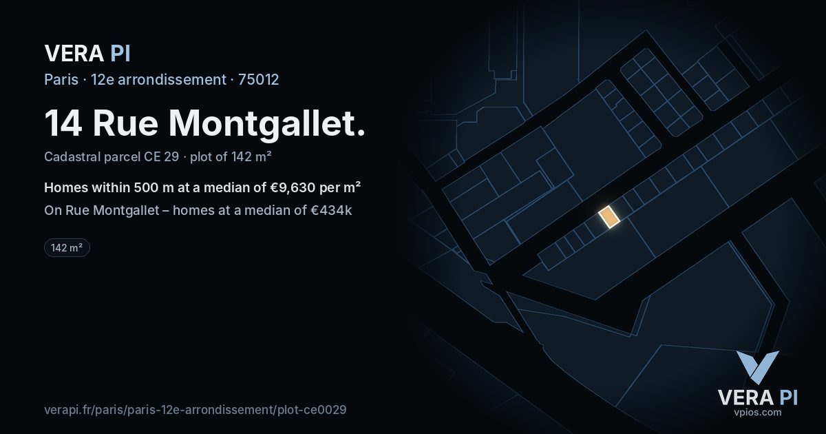 14 Rue Montgallet, 12e arrondissement at night – the plot lit, the parcels around coloured by the prices near them