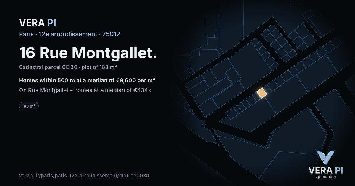 16 Rue Montgallet, 12e arrondissement at night – the plot lit, the parcels around coloured by the prices near them