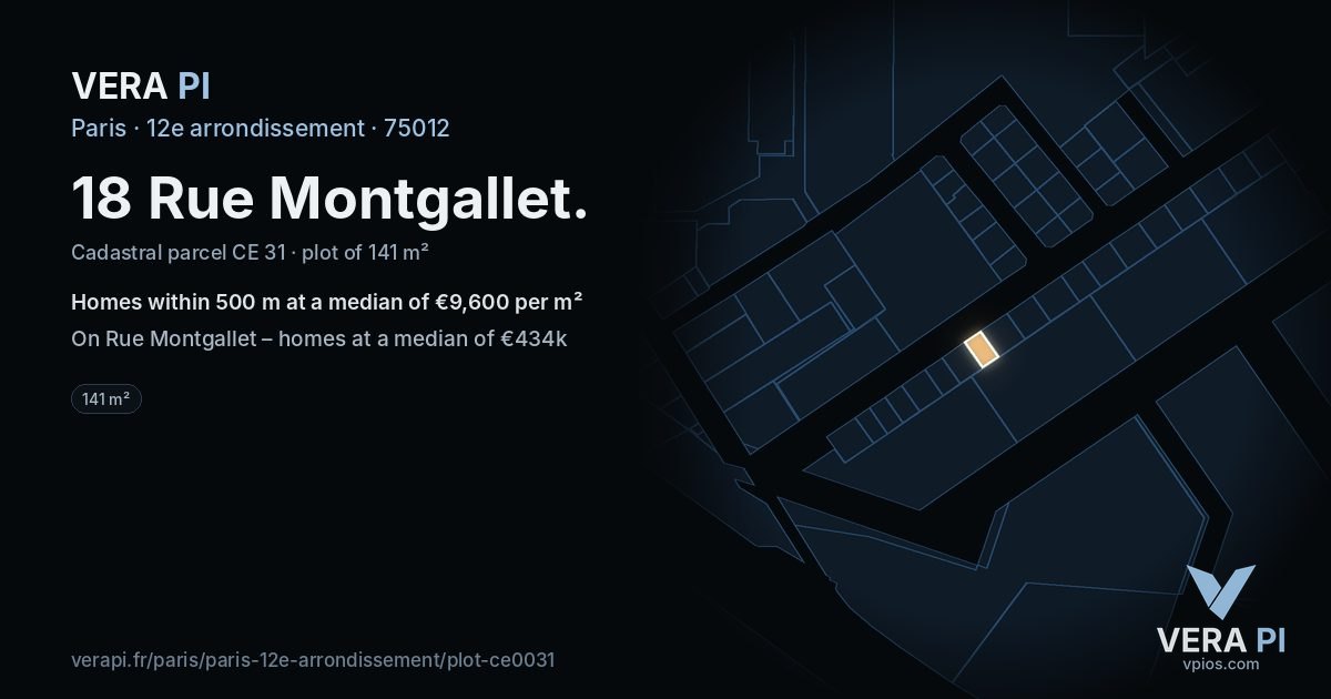 18 Rue Montgallet, 12e arrondissement at night – the plot lit, the parcels around coloured by the prices near them