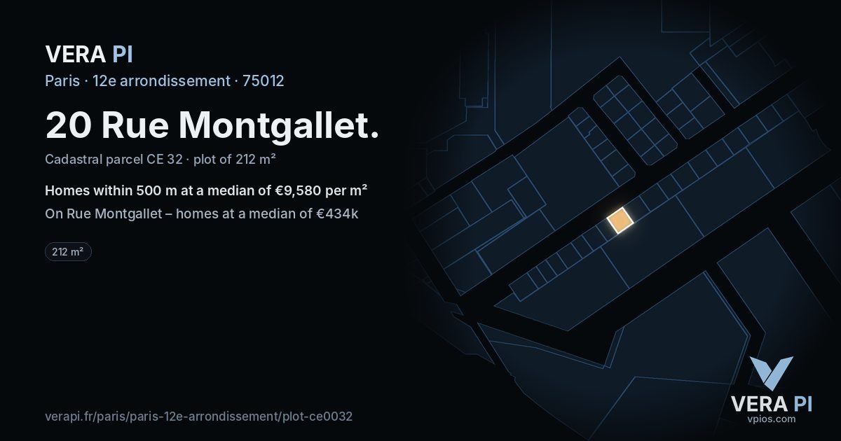 20 Rue Montgallet, 12e arrondissement at night – the plot lit, the parcels around coloured by the prices near them