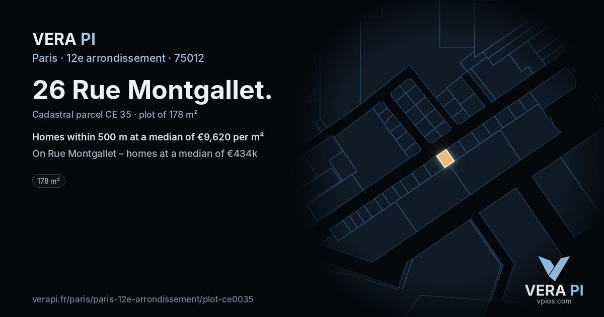26 Rue Montgallet, 12e arrondissement at night – the plot lit, the parcels around coloured by the prices near them