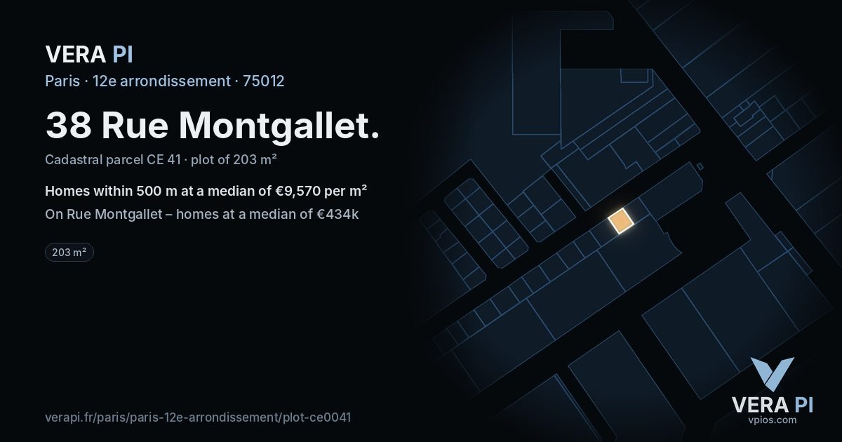 38 Rue Montgallet, 12e arrondissement at night – the plot lit, the parcels around coloured by the prices near them