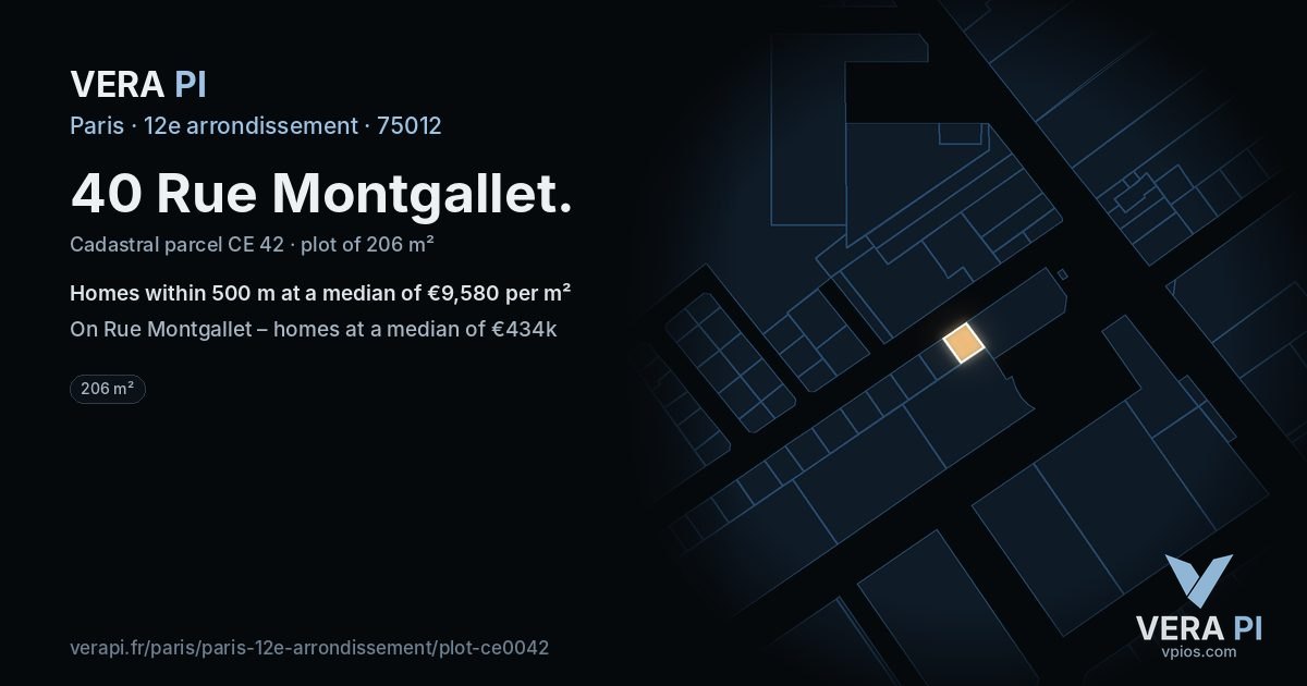 40 Rue Montgallet, 12e arrondissement at night – the plot lit, the parcels around coloured by the prices near them