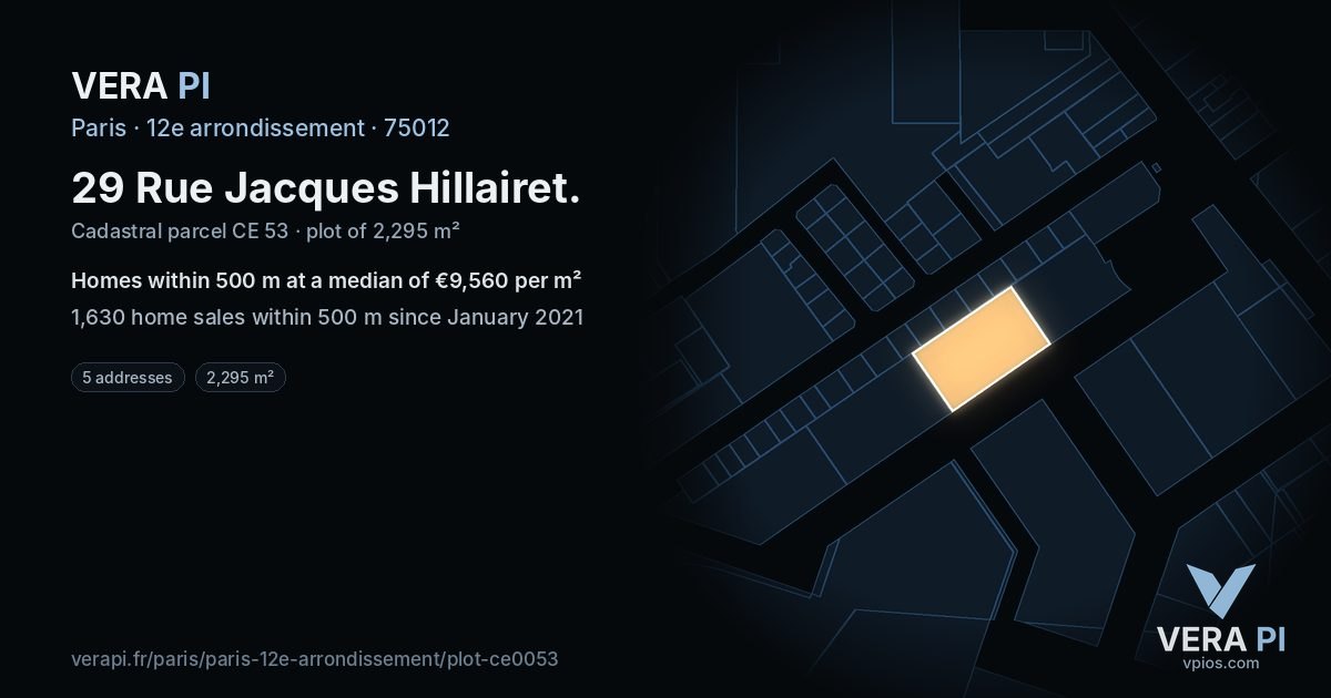29 Rue Jacques Hillairet, 12e arrondissement at night – the plot lit, the parcels around coloured by the prices near them