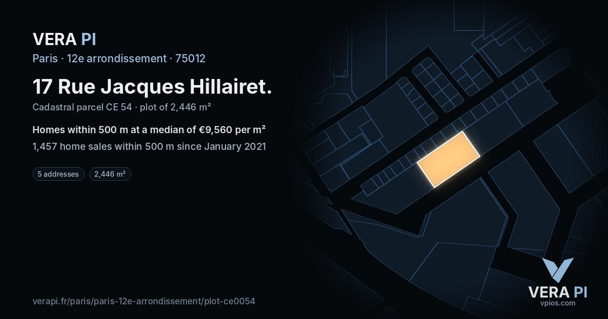 17 Rue Jacques Hillairet, 12e arrondissement at night – the plot lit, the parcels around coloured by the prices near them