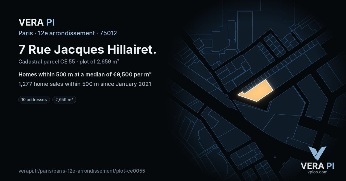 7 Rue Jacques Hillairet, 12e arrondissement at night – the plot lit, the parcels around coloured by the prices near them