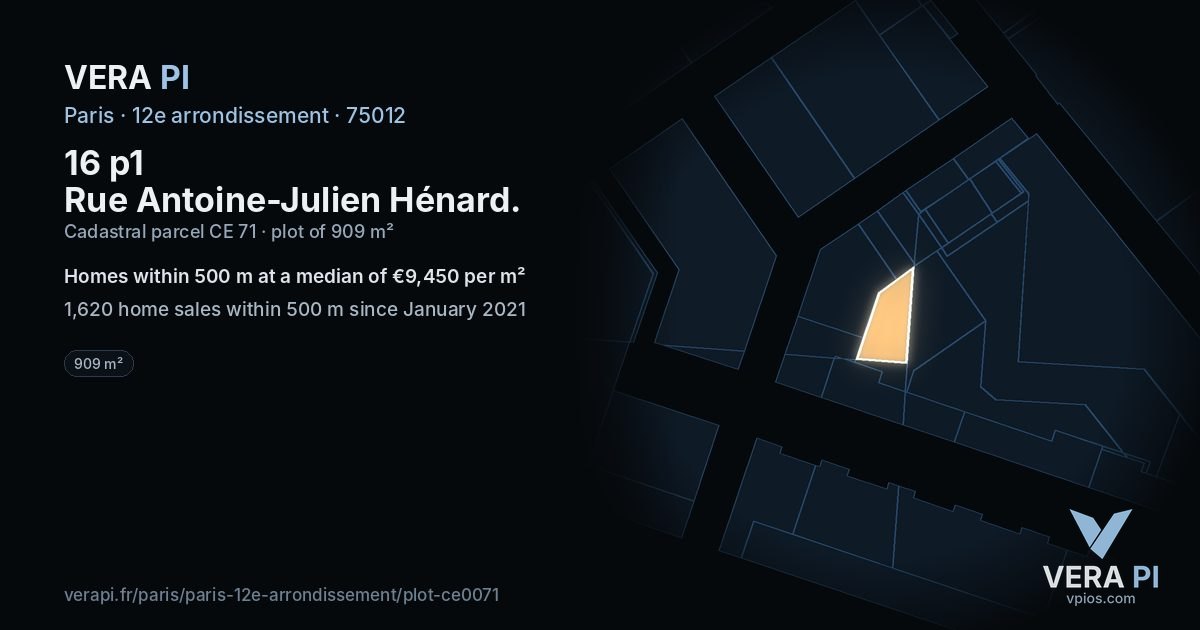 16 p1 Rue Antoine-Julien Hénard, 12e arrondissement at night – the plot lit, the parcels around coloured by the prices near them