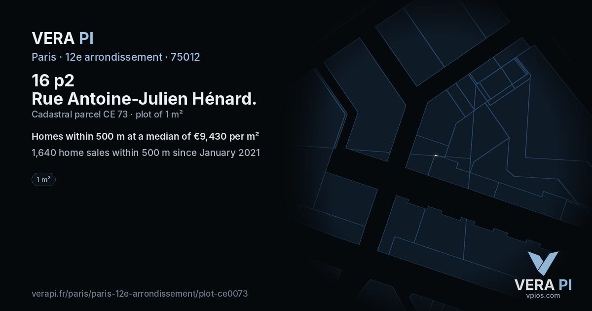 16 p2 Rue Antoine-Julien Hénard, 12e arrondissement at night – the plot lit, the parcels around coloured by the prices near them