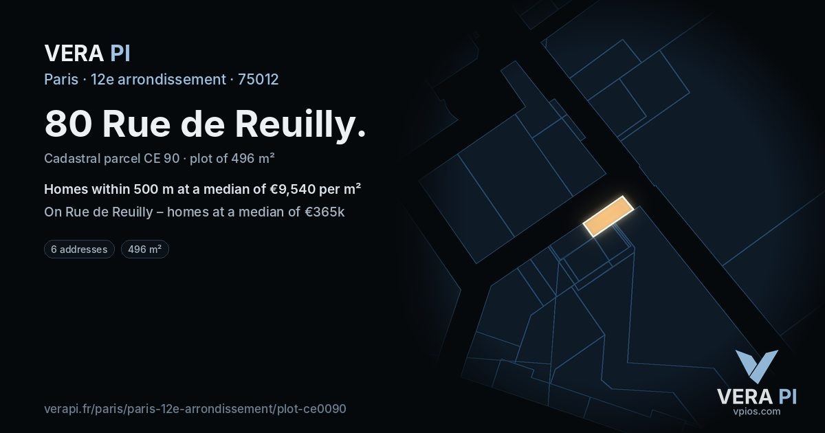 80 Rue de Reuilly, 12e arrondissement at night – the plot lit, the parcels around coloured by the prices near them