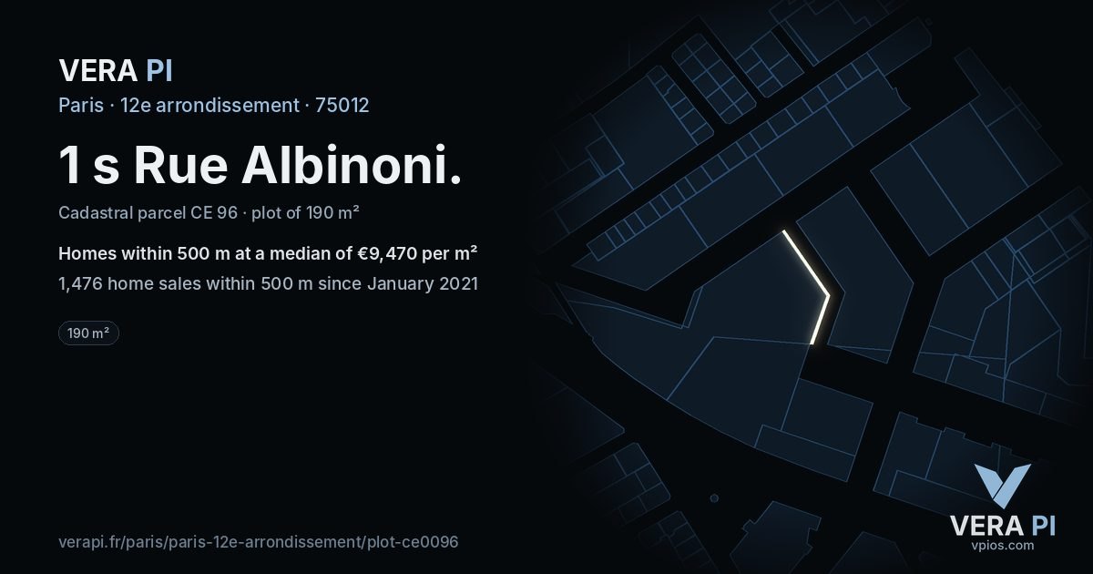 1 s Rue Albinoni, 12e arrondissement at night – the plot lit, the parcels around coloured by the prices near them