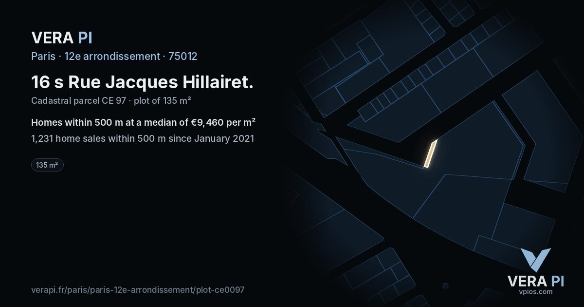 16 s Rue Jacques Hillairet, 12e arrondissement at night – the plot lit, the parcels around coloured by the prices near them