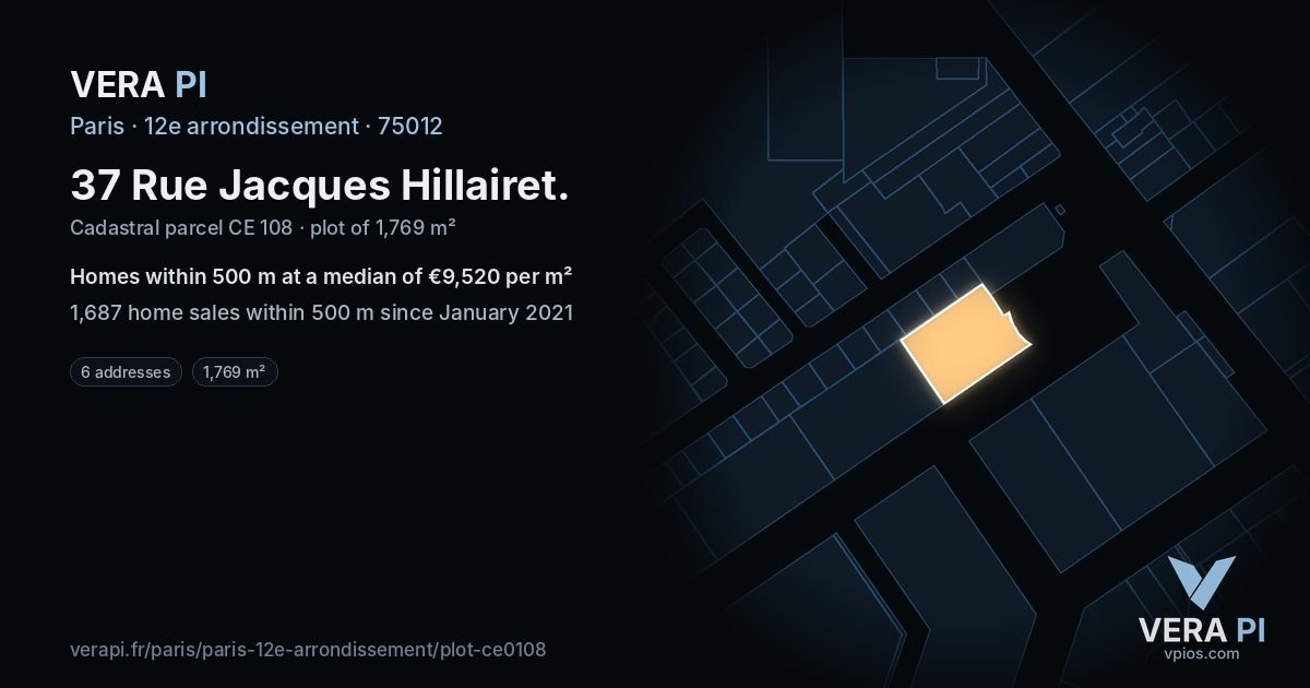 37 Rue Jacques Hillairet, 12e arrondissement at night – the plot lit, the parcels around coloured by the prices near them