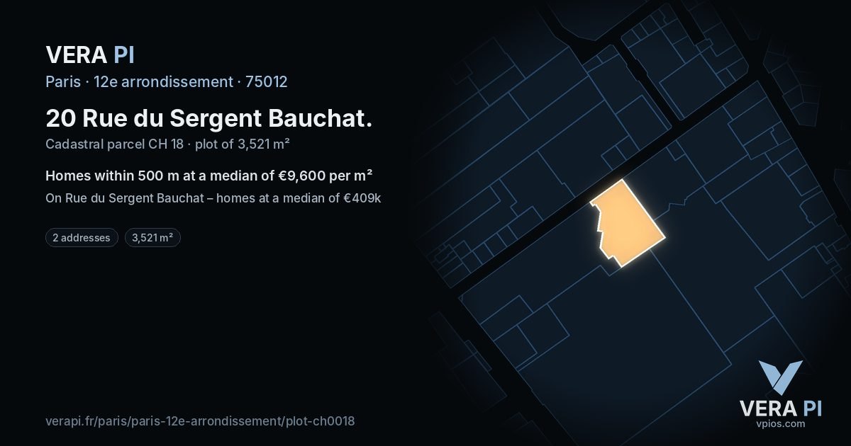 20 Rue du Sergent Bauchat, 12e arrondissement at night – the plot lit, the parcels around coloured by the prices near them