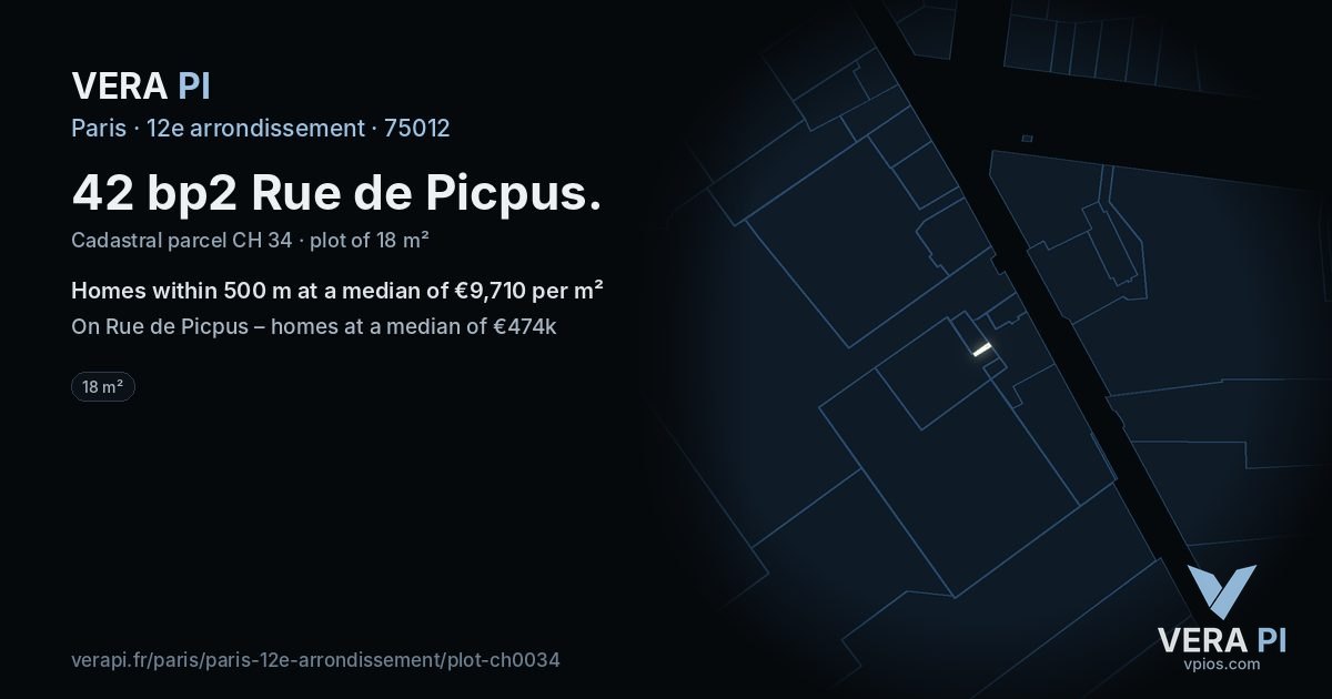 42 bp2 Rue de Picpus, 12e arrondissement at night – the plot lit, the parcels around coloured by the prices near them