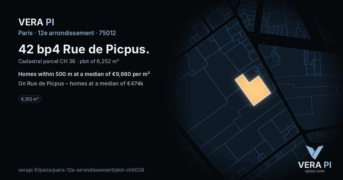 42 bp4 Rue de Picpus, 12e arrondissement at night – the plot lit, the parcels around coloured by the prices near them