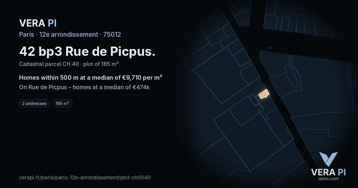 42 bp3 Rue de Picpus, 12e arrondissement at night – the plot lit, the parcels around coloured by the prices near them
