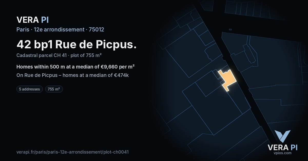42 bp1 Rue de Picpus, 12e arrondissement at night – the plot lit, the parcels around coloured by the prices near them