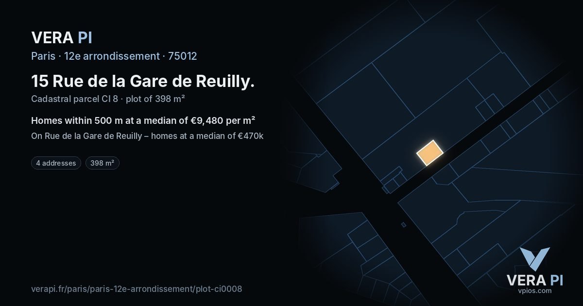 15 Rue de la Gare de Reuilly, 12e arrondissement at night – the plot lit, the parcels around coloured by the prices near them