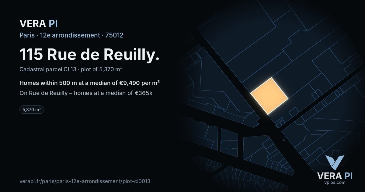 115 Rue de Reuilly, 12e arrondissement at night – the plot lit, the parcels around coloured by the prices near them
