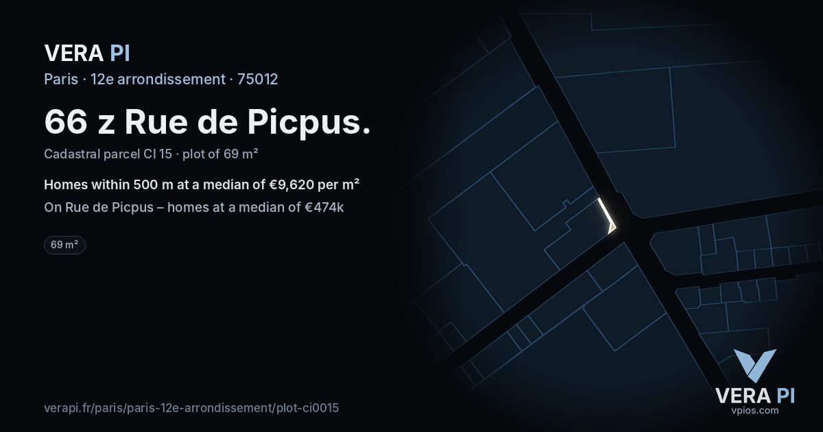 66 z Rue de Picpus, 12e arrondissement at night – the plot lit, the parcels around coloured by the prices near them